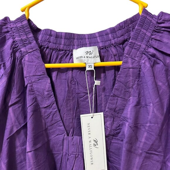 Never A Wallflower Marakesh Blouse Short Puff Sleeves Crop Top Size XS Purple - Picture 5 of 8